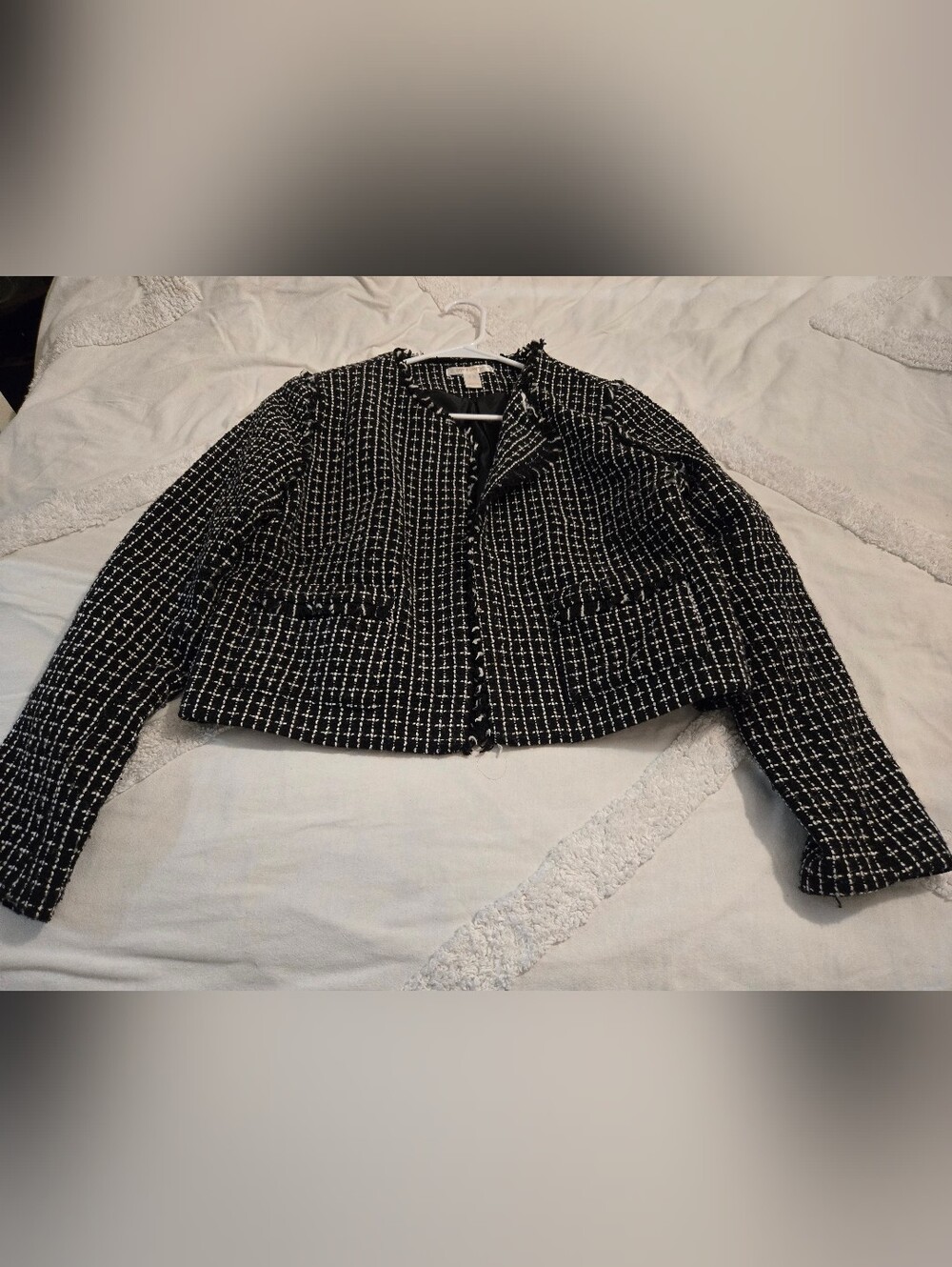 Cropped Black & White Tweed Jacket - Women's